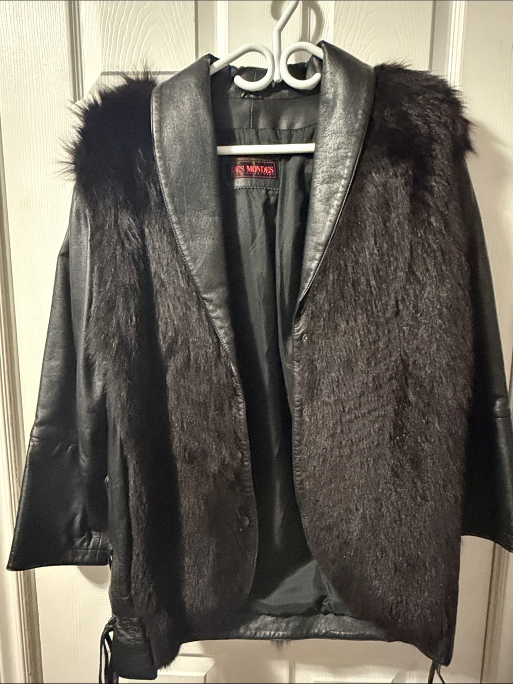 Women's Black Faux Fur & Leather Jacket Des Mondes
